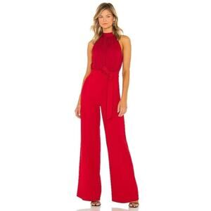 NWT Alice + Olivia Thelma Halter Neck Jumpsuit Deep Ruby Size 14